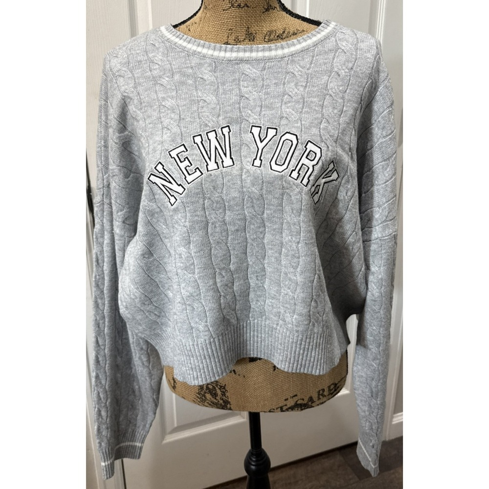 No Boundaries Sweater Women XL Grey New NWT New York Cable Knit Pullover